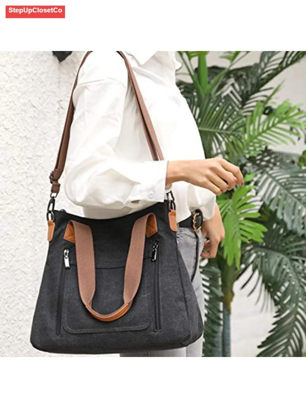 Canvas Tote Bag Work Shoulder Crossbody Multi-pocket Handbags